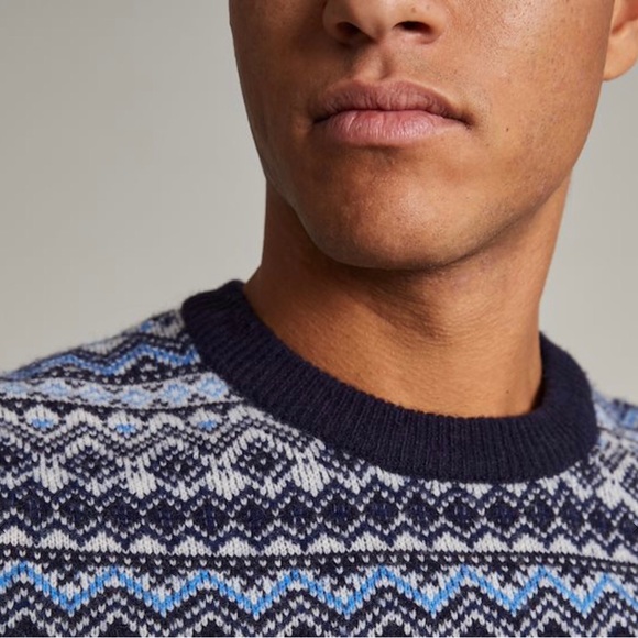 MATINIQUE NWT Lambswool MATRITON JACQUARD KNIT Blue and Grey Crewneck Sweater - Picture 2 of 7